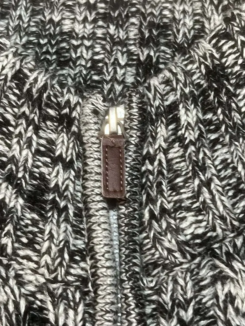 Gioberti Men's Full Zip Heavy Weight Twisted Marled Knit Sweater Black/White-L